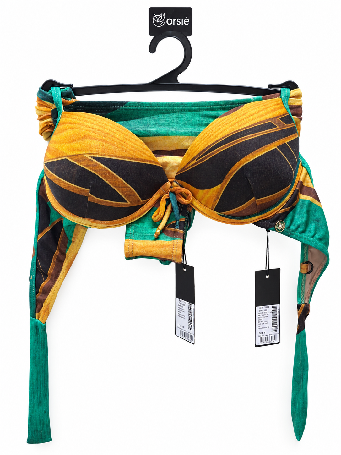 Biquíni verde e amarelo geométrico