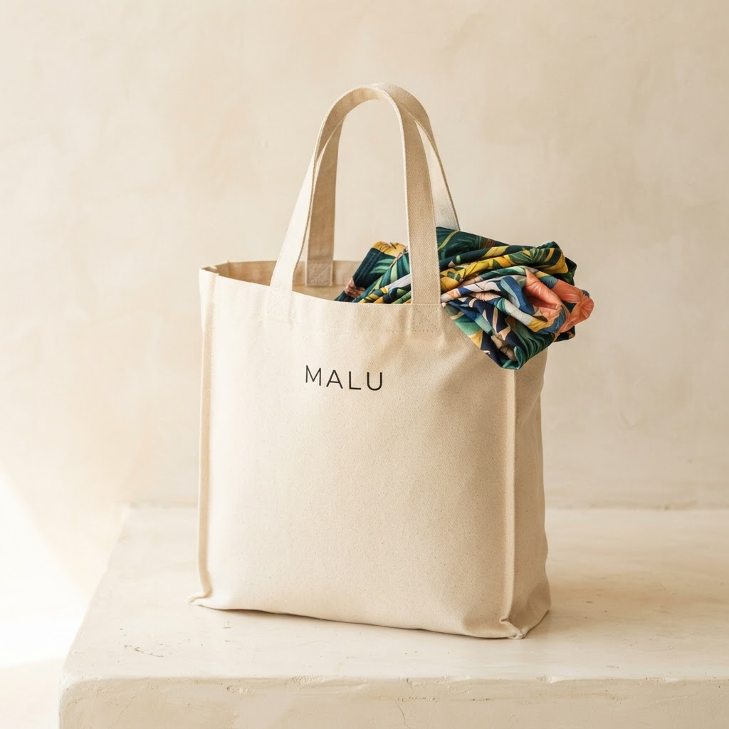 Sacola de lona MALU com peças estampadas